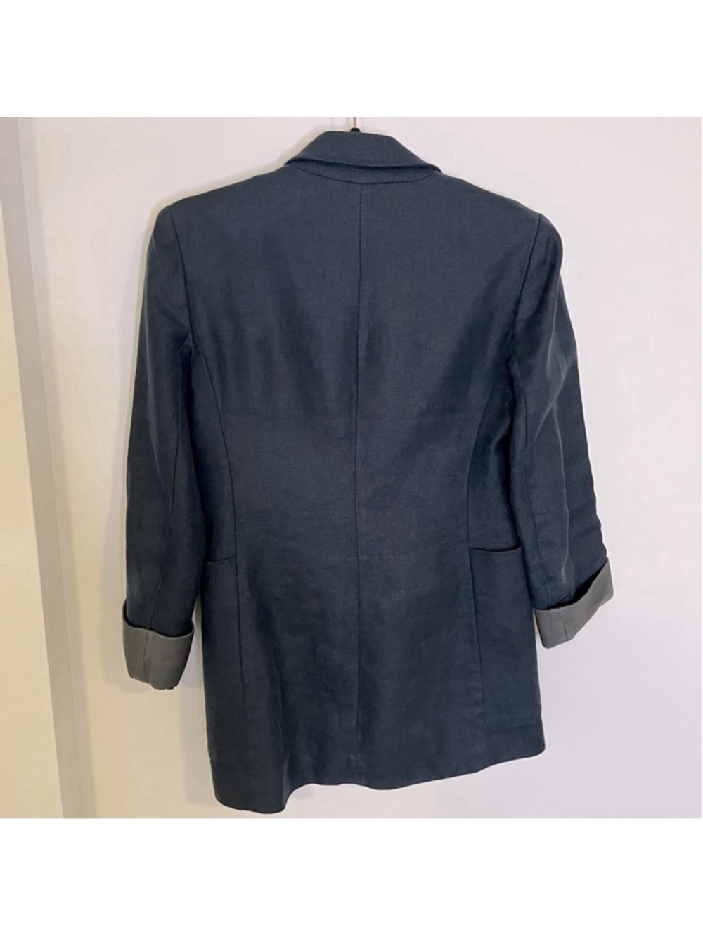 ARITZIA Wilfred Linen Blazer, Relaxed Fit, Dark Teal Blue, Size 4 - Picture 8 of 16